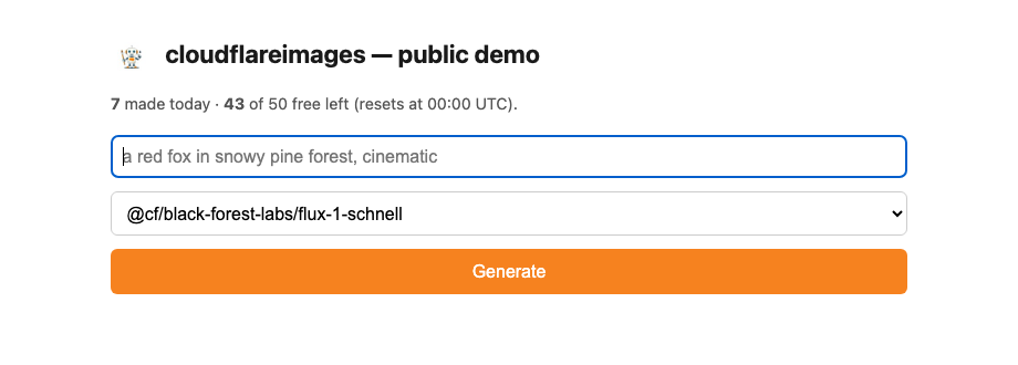 The demo — prompt in, image out The demo page